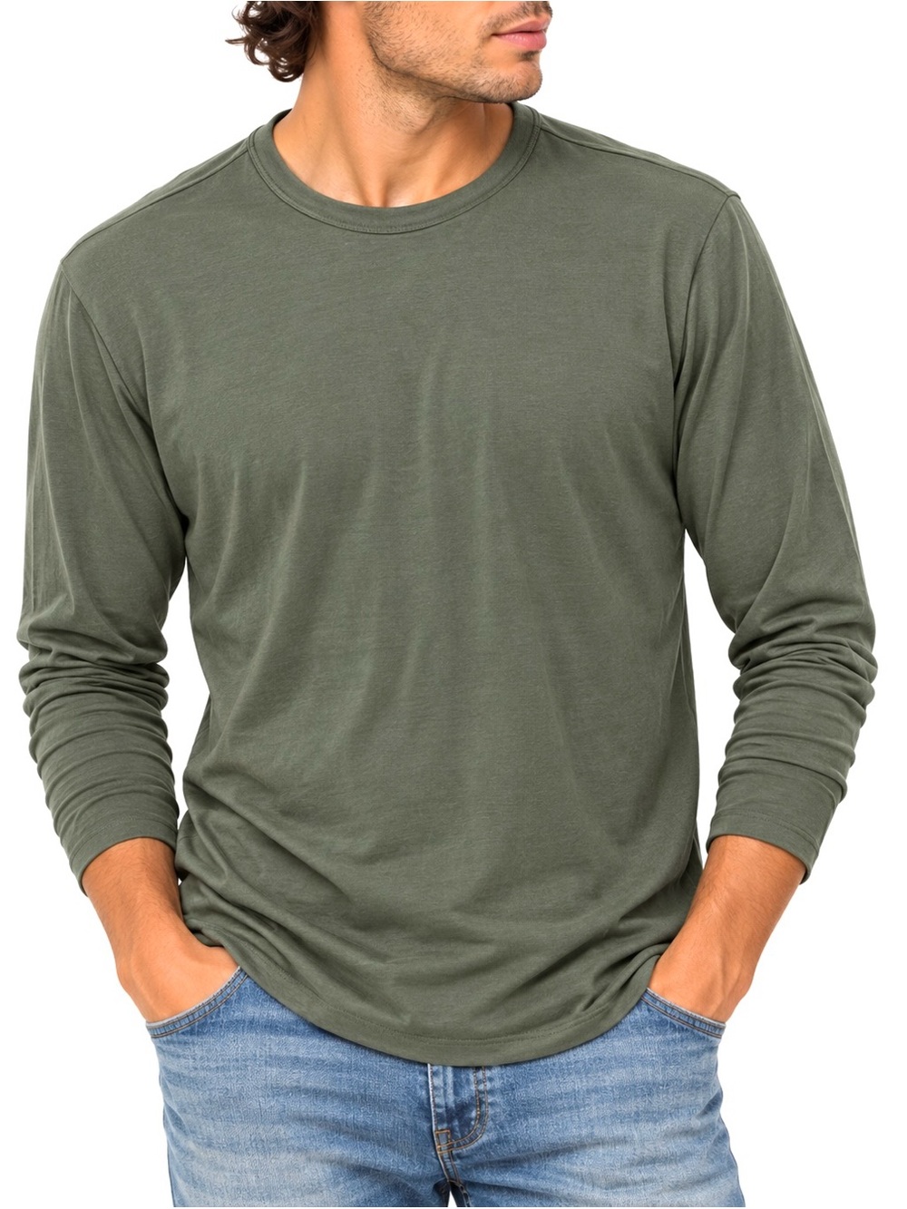 Theory Gaskell Olive Green Modal Blend Long Sleeve Crewneck Tee Mens XXL